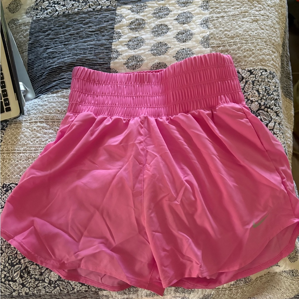 Nike Women's Hot Pink Smocked Waist Athletic Shorts